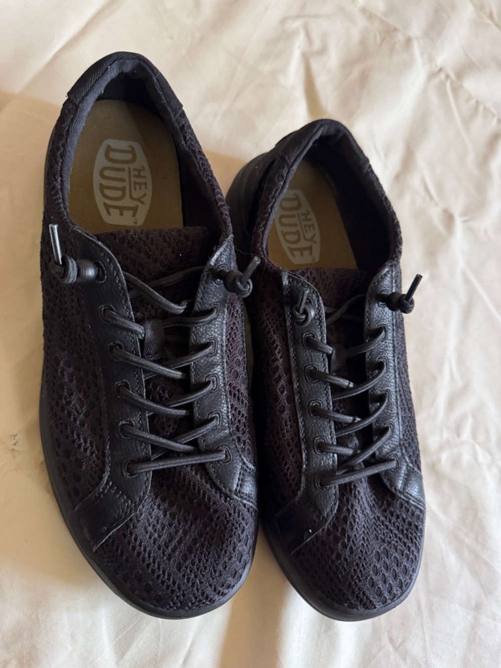 Hey Dude woman’s  Lace-Up Knit Sneakers in Black